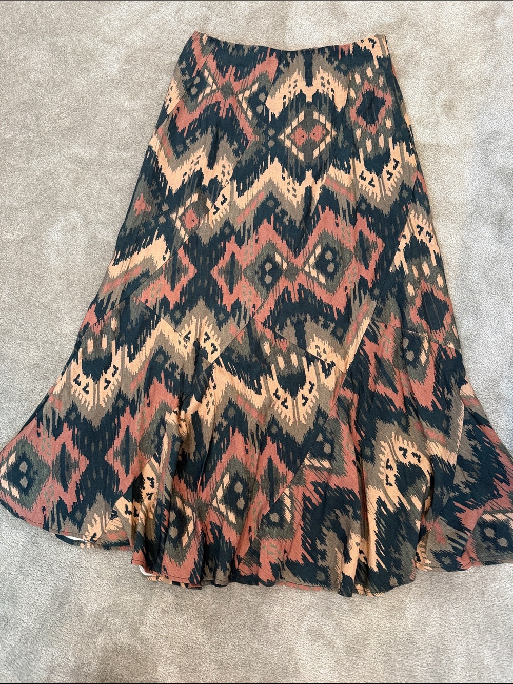 Boho Chevron Print Maxi Skirt - Black, Rust & Cream